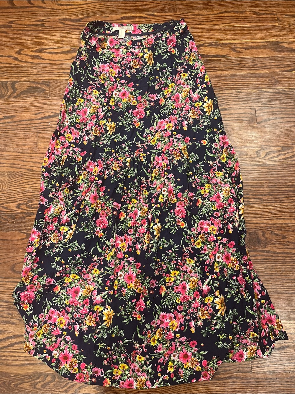 Forever 21 Black Maxi Skirt with Pink & Yellow Floral Print